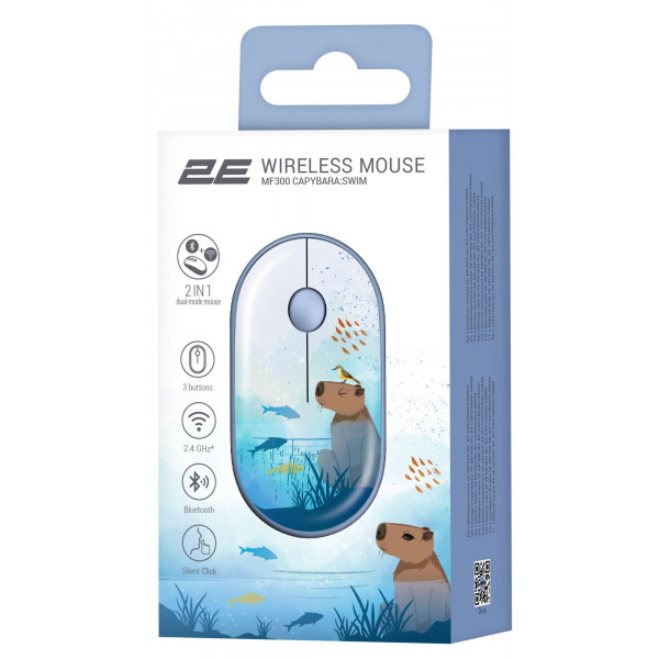 Фото - Мышь беспроводная 2E MF300 CAPYBARA:SWIM Silent WL BT Blue (2E-MF300WCAPIBARABL)