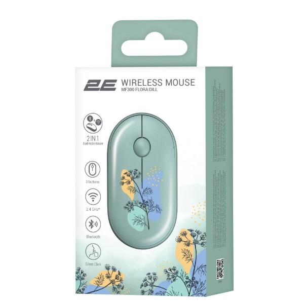 Фото - Мышь беспроводная 2E MF300 FLORA:DILL Silent WL BT Green (2E-MF300WFLORAGN)