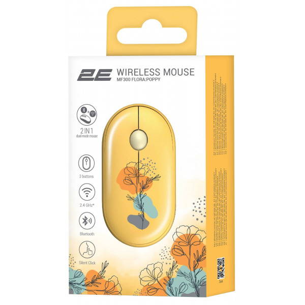 Фото - Миша бездротова 2E MF300 FLORA:POPPY Silent WL BT Yellow (2E-MF300WFLORAYW)