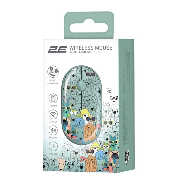 Фото - Мышь беспроводная 2E MF300 PETS:DOGS Silent WL BT Green (2E-MF300WPETSGN)