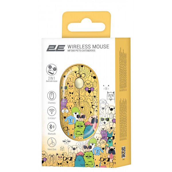 Фото - Миша бездротова 2E MF300 PETS:CATS&DOGS Silent WL BT Yellow (2E-MF300WPETSYW)