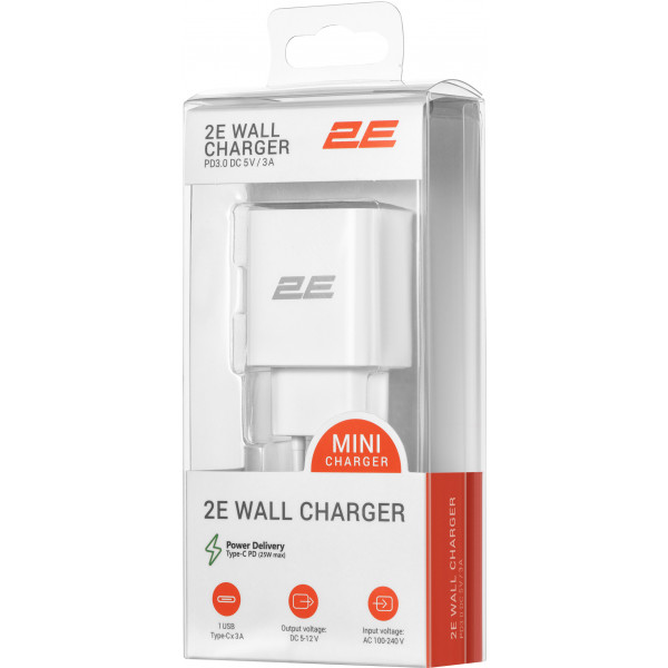 Фото - Мережевий зарядний пристрій 2E 25W USB-C PD White (2E-WC1USBC25W-W)