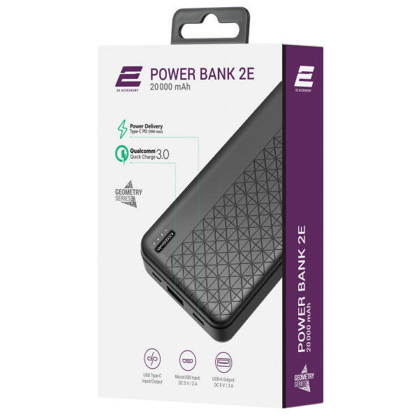 Фото - Батарея мобільна 2E Geometry 20000mAh PD+QC 3.0 18W Black (2E-PB2072PD-Black)