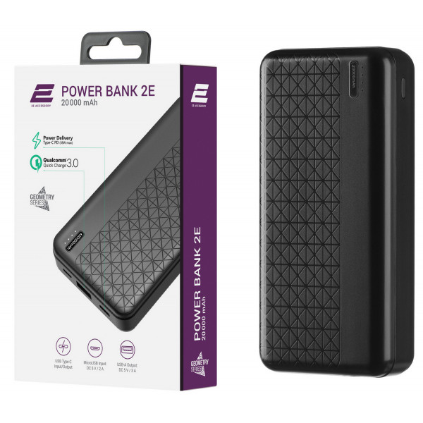Фото - Батарея мобільна 2E Geometry 20000mAh PD+QC 3.0 18W Black (2E-PB2072PD-Black)