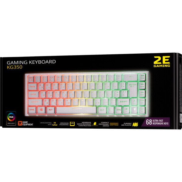 Фото - Клавіатура дротова ігрова 2E KG350 RGB 68key USB White Ukr (2E-KG350UWT)
