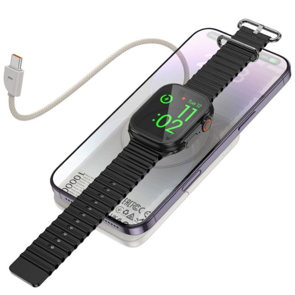 Фото - Батарея мобільна HOCO Q43 Clever Dual PD20W Magnetic з кабелем Type-C, зарядкою для Apple Watch та підставкою 10000 mAh Metal Gray (715648)