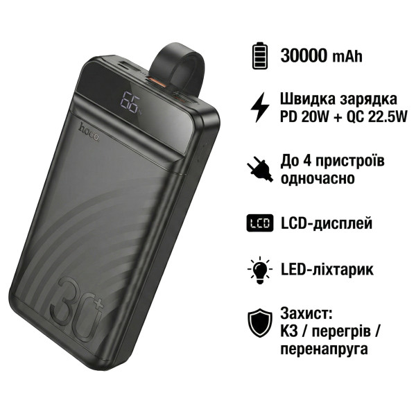 Фото - Батарея мобільна HOCO J123B Element PD20W+LCD+LED Lamp 30000 mAh Black