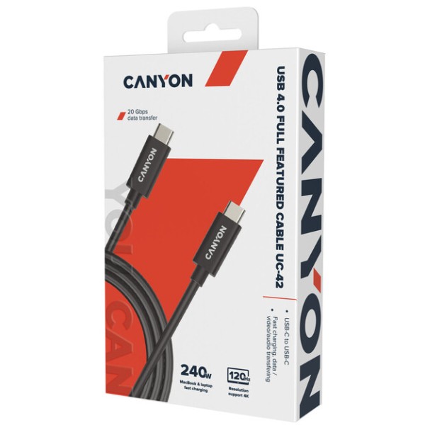 Фото - Кабель Canyon UC-42 Type C to Type C 20G 5A 240W 2m Black (CNS-USBC42B)