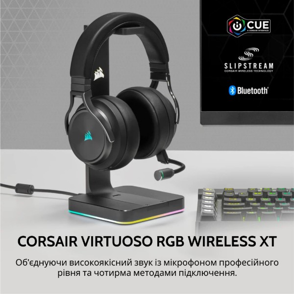 Фото - Гарнітура бездротова ігрова Corsair Virtuoso RGB Wireless XT Black (CA-9011188-EU)