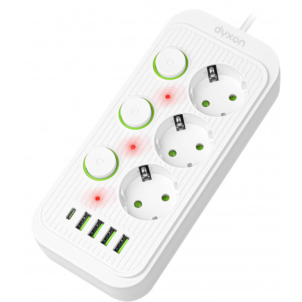 Фото - Мережевий фільтр Dyxon 3+4 USB-A+USB-C (PD)+3 Power switch 2m White (DXN-MFP-34PD2MW)