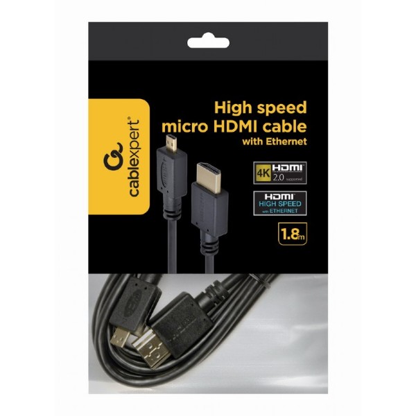 Фото - Кабель HDMI Cablexpert HDMI - micro-HDMI V 2.0 (M/M) 1.8m Black (CC-HDMID-6)