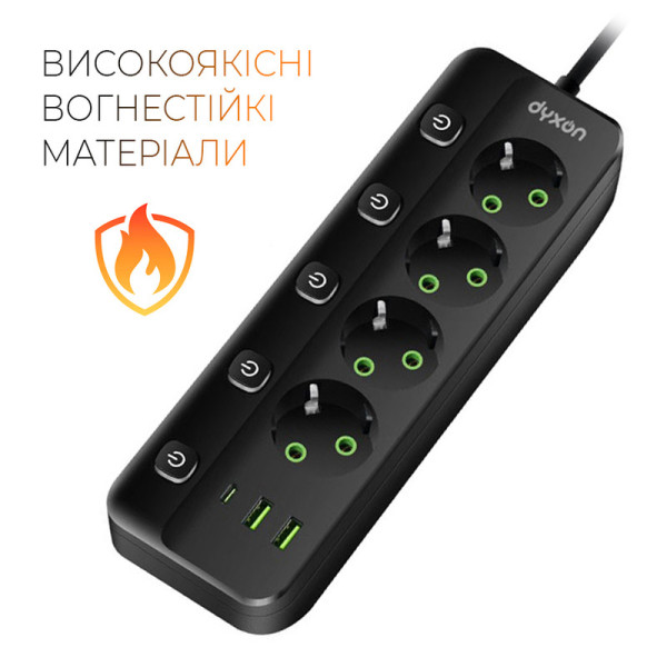 Фото - Сетевой фильтр Dyxon PRO-1097 5.0m 4р 2 USB-A 1 USB-C (PD) Black (DXN-1097-5M-4-B)