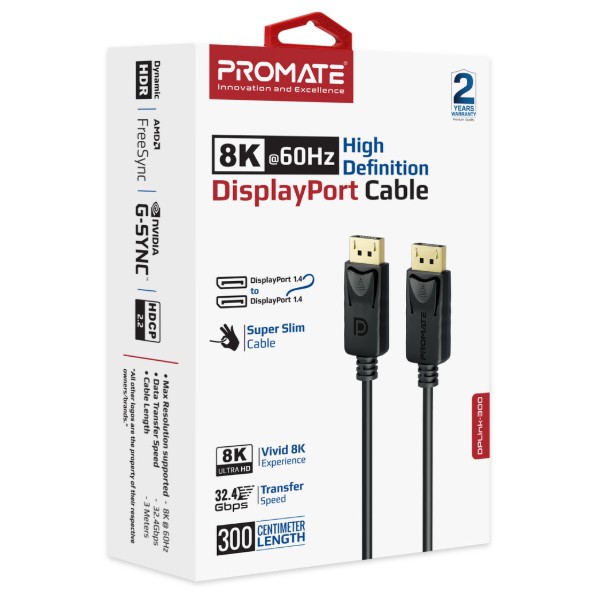 Фото - Кабель Promate DisplayPort 1.4 (Dplink-300.Black)