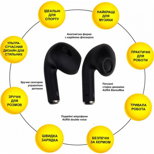 Фото - Навушники вкладиші бездротові TWS Aura 3 Black (TWSA3B)
