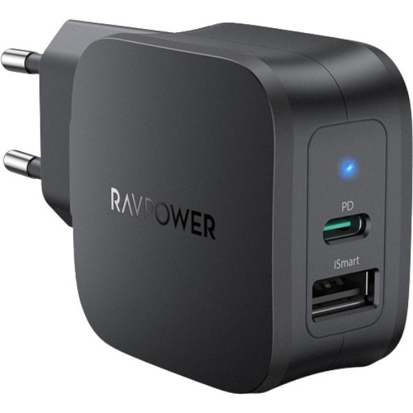 Фото - Мережевий зарядний пристрій RavPower Charger 30W PD USB-C+USB-A Black (RP-PC132)