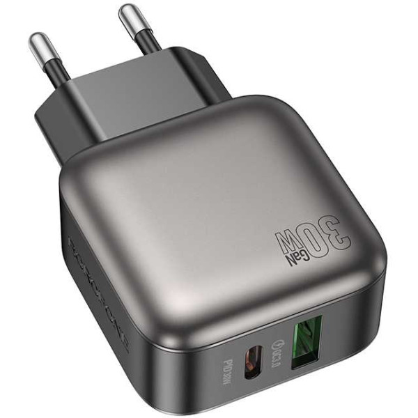 Фото - Мережевий зарядний пристрій BOROFONE BAS55A Absolute PD30W+QC3.0 charger(EU) Black (6941991116230)
