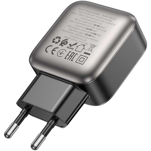 Фото - Мережевий зарядний пристрій BOROFONE BAS55A Absolute PD30W+QC3.0 charger(EU) Black (6941991116230)