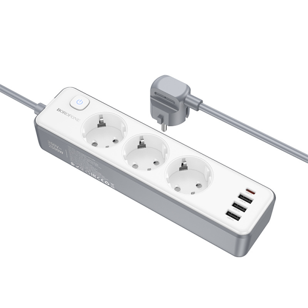 Фото - Мережевий фільтр BOROFONE BAC9 Power 3-position socket 2м White (6941991116650)