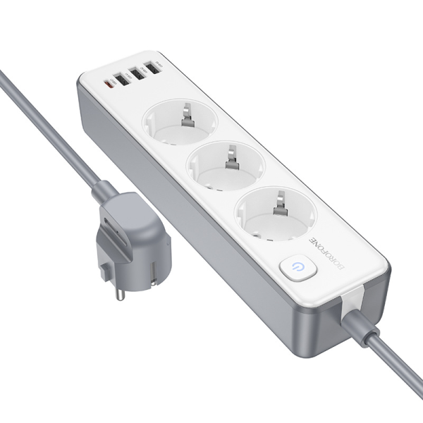Фото - Мережевий фільтр BOROFONE BAC9 Power 3-position socket 2м White (6941991116650)