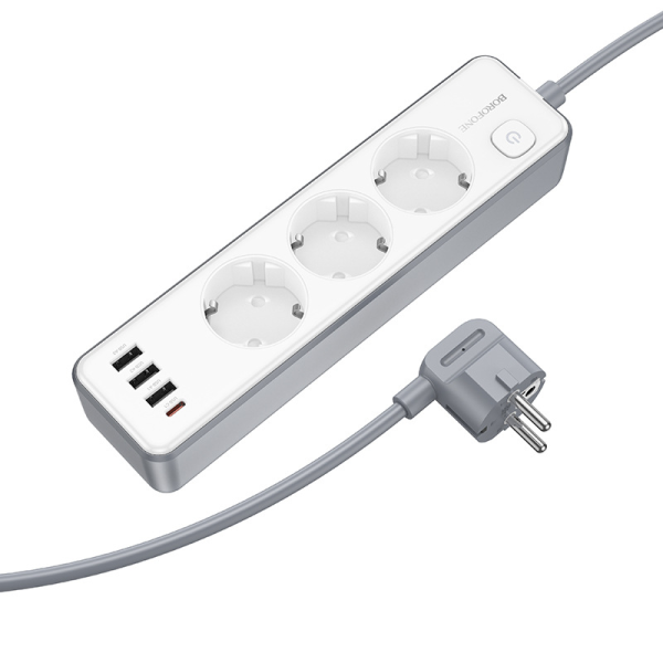 Фото - Мережевий фільтр BOROFONE BAC9 Power 3-position socket 2м White (6941991116650)