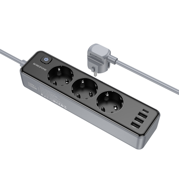 Фото - Мережевий фільтр BOROFONE BAC8 Power 3-position socket 2м Black (6941991116636)