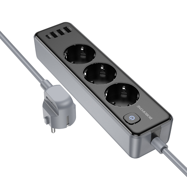 Фото - Мережевий фільтр BOROFONE BAC8 Power 3-position socket 2м Black (6941991116636)