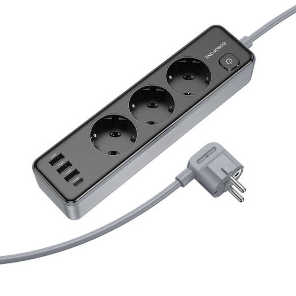 Фото - Мережевий фільтр BOROFONE BAC8 Power 3-position socket 2м Black (6941991116636)