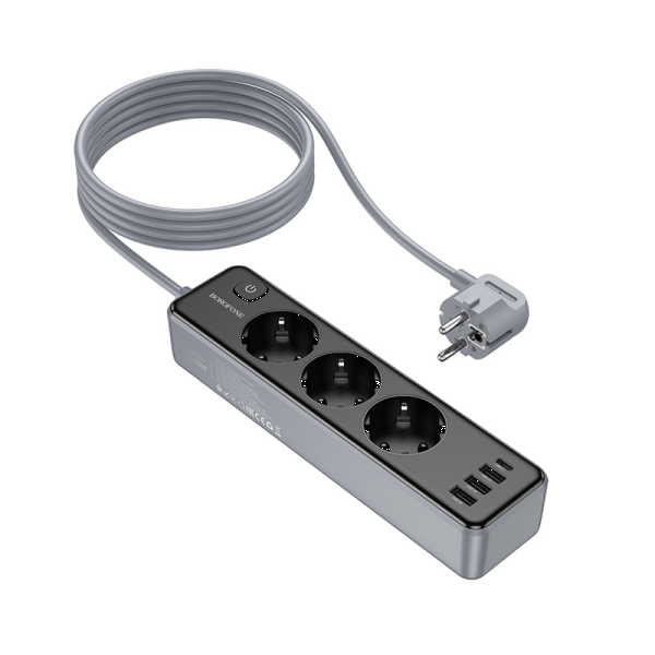 Фото - Мережевий фільтр BOROFONE BAC8 Power 3-position socket 2м Black (6941991116636)