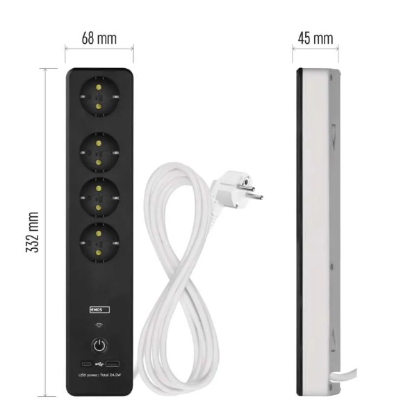 Фото - Сетевой фильтр EMOS Умный P1422SM 2 м 4 гнезда, ПВХ, USB-A, USB-C, Wi-Fi 1,5 мм2