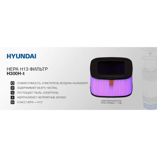 Фото - Фильтр для очистителя воздуха Hyundai H300H-t HEPA H13 для Hyundai HAJIN300KR