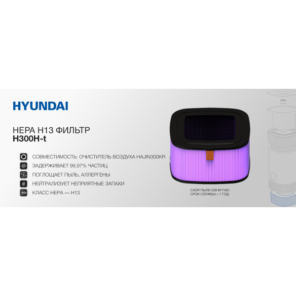 Фото - Фільтр для очищувача повітря Hyundai H300H-t HEPA H13 для Hyundai HAJIN300KR