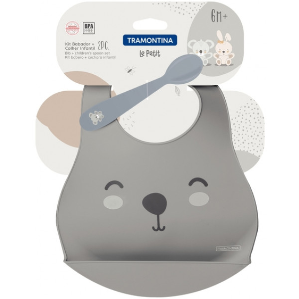 Фото - Дитяча ложечка Tramontina Baby Le Petit набір 2 пр. (слинявчик + ложка) Gray (23797/604)