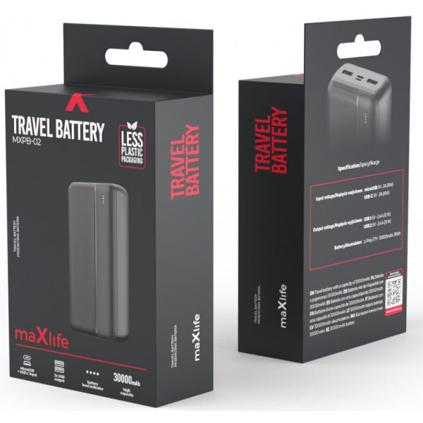 Фото - Уцінка - Батарея мобільна Maxlife Power bank MXPB-02 30000 mAh Black