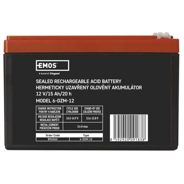 Фото - Акумулятор для ДБЖ EMOS B9656V, AGM, 12V, 15Ah, fast 6,3mm
