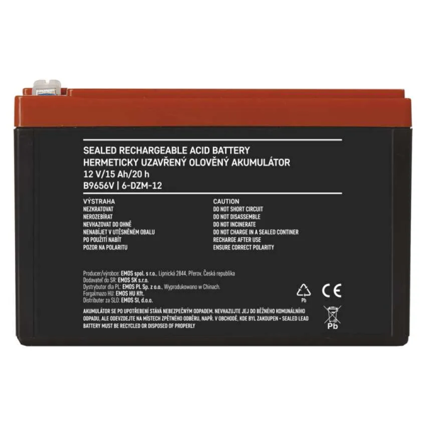 Фото - Акумулятор для ДБЖ EMOS B9656V, AGM, 12V, 15Ah, fast 6,3mm