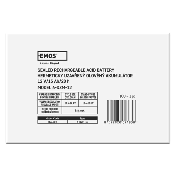 Фото - Акумулятор для ДБЖ EMOS B9656V, AGM, 12V, 15Ah, fast 6,3mm