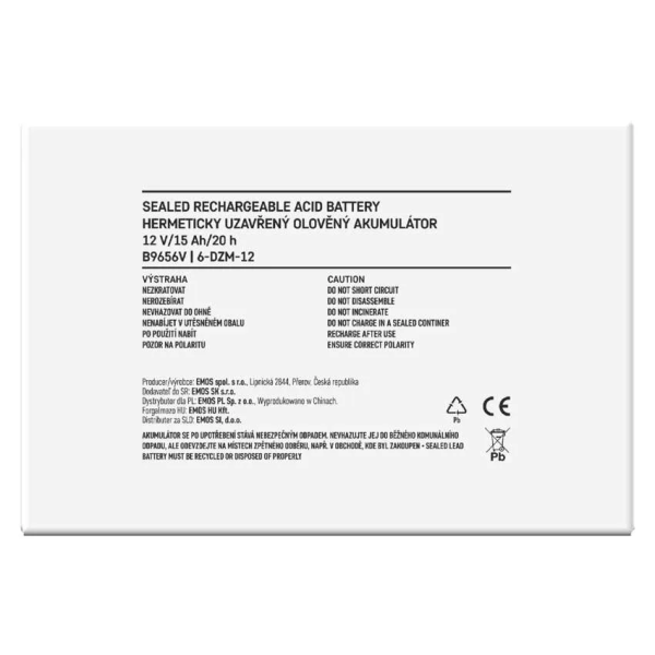 Фото - Акумулятор для ДБЖ EMOS B9656V, AGM, 12V, 15Ah, fast 6,3mm