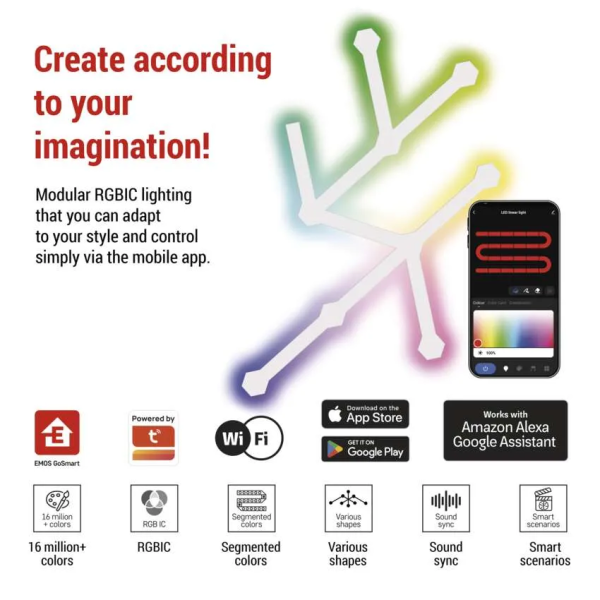 Фото - Світлодіодний світильник EMOS ZIW249R LINES 9 частин, білий, 34 Вт, RGBIC, WIFI