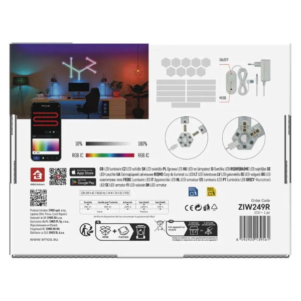 Фото - Світлодіодний світильник EMOS ZIW249R LINES 9 частин, білий, 34 Вт, RGBIC, WIFI
