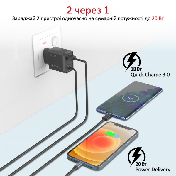Фото - Мережевий зарядний пристрій Promate Icharge-pdqc3.black