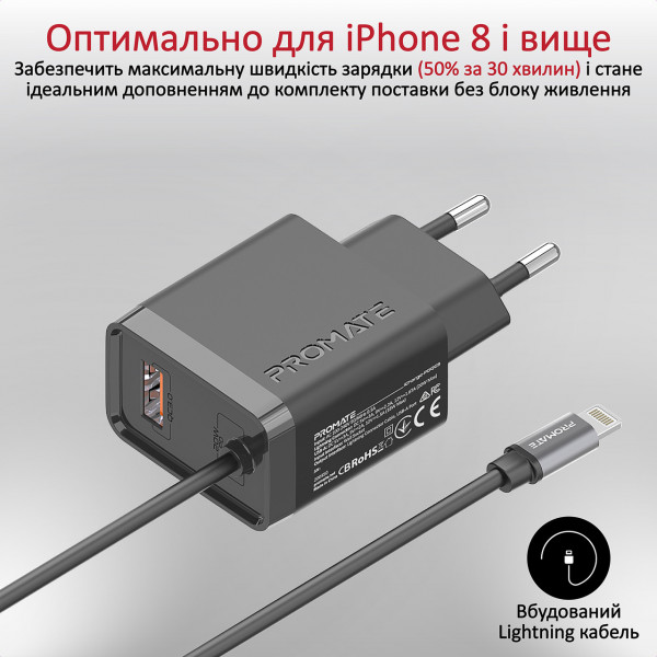 Фото - Мережевий зарядний пристрій Promate Icharge-pdqc3.black