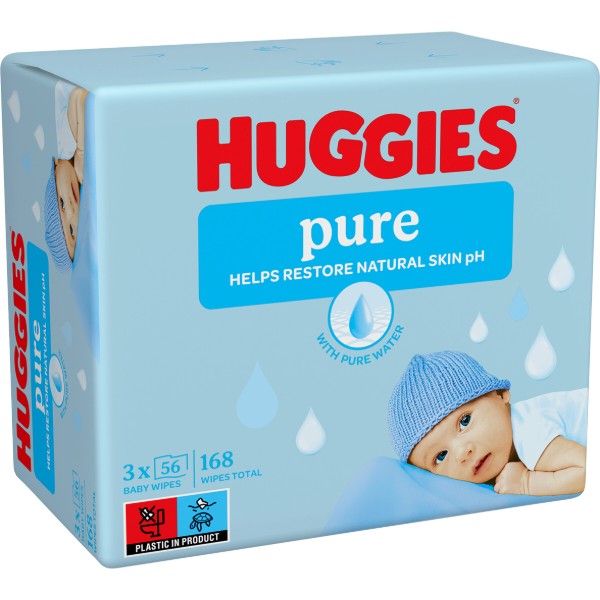Фото - Влажные салфетки для грудничков Huggies Pure 2+1 (56х3), 168 шт. (5029053550091)