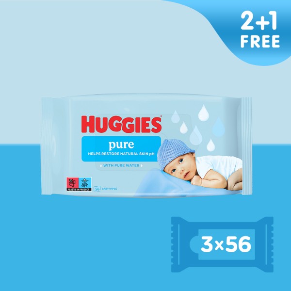 Фото - Влажные салфетки для грудничков Huggies Pure 2+1 (56х3), 168 шт. (5029053550091)
