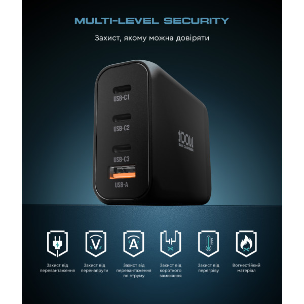 Фото - Мережевий зарядний пристрій Armorstandart Resolute Power ARP-131 100W GaN Black (ARM70024)
