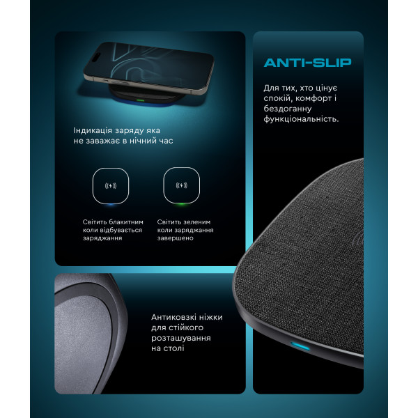 Фото - Бездротовий зарядний пристрій Armorstandart Resolute Power AWC-44 Square 15W Black (ARM73178)