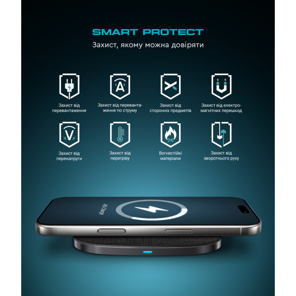 Фото - Бездротовий зарядний пристрій Armorstandart Resolute Power AWC-44 Square 15W Black (ARM73178)