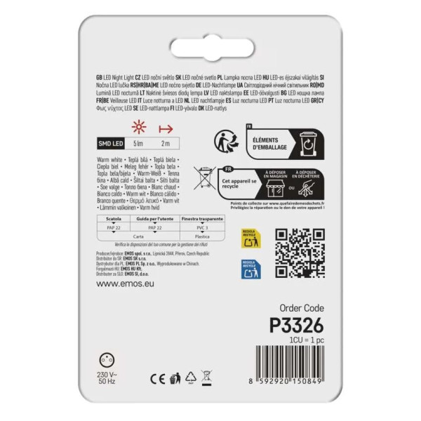 Фото - Нічник EMOS Світлодіодний P3326 5 Lm 230V пластик