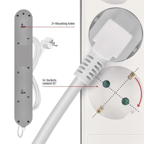 Фото - Удлинитель 220В EMOS P1523FC 5розетки 3м. 1xUSB-A+1xUSB-C