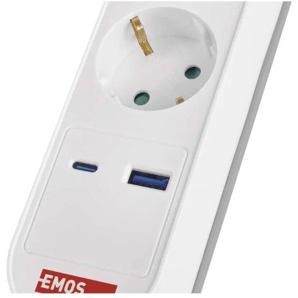 Фото - Удлинитель 220В EMOS P1523FC 5розетки 3м. 1xUSB-A+1xUSB-C