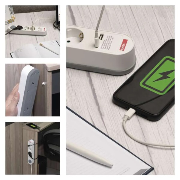Фото - Удлинитель 220В EMOS P1523FC 5розетки 3м. 1xUSB-A+1xUSB-C